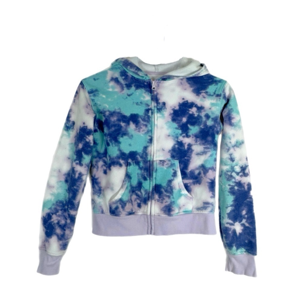 So Girl’s Purple & Cyan Tie Dye Fleece Lined Zipper Front Hooded Jacket